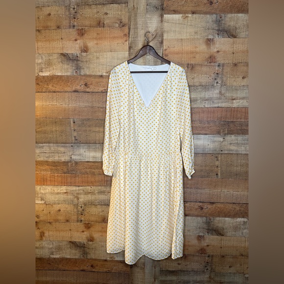 Vila midi dress with balloon sleeve in yellow spot - Picture 6 of 15